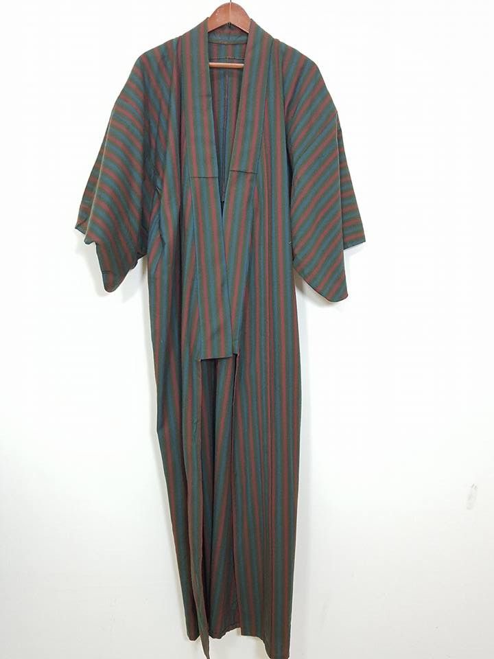 Other Haori Wool Long Kimono 'Shima' Vertical Striped Japan Size US M / EU 48-50 / 2 - 3 Thumbnail