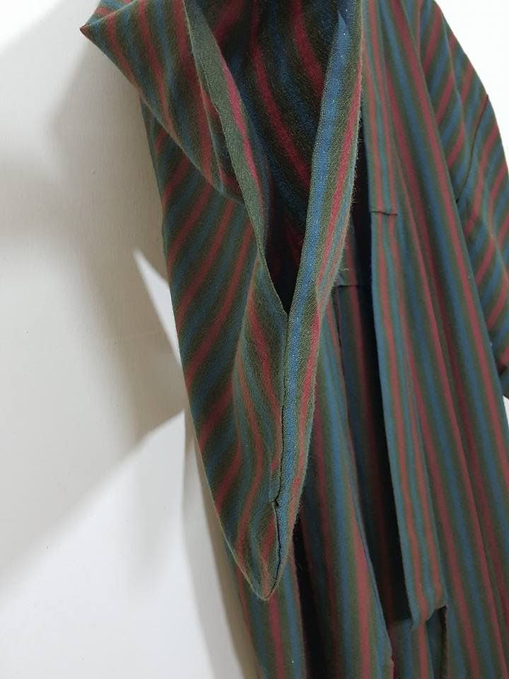 Other Haori Wool Long Kimono 'Shima' Vertical Striped Japan Size US M / EU 48-50 / 2 - 19 Thumbnail