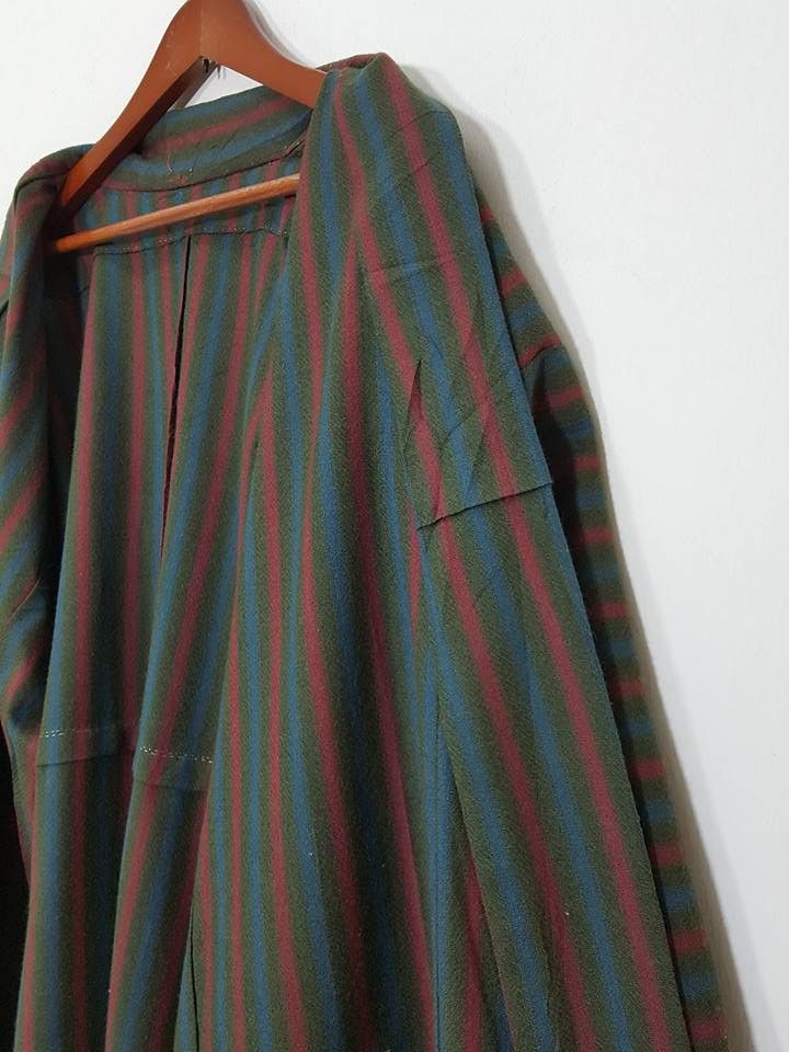 Other Haori Wool Long Kimono 'Shima' Vertical Striped Japan Size US M / EU 48-50 / 2 - 13 Thumbnail