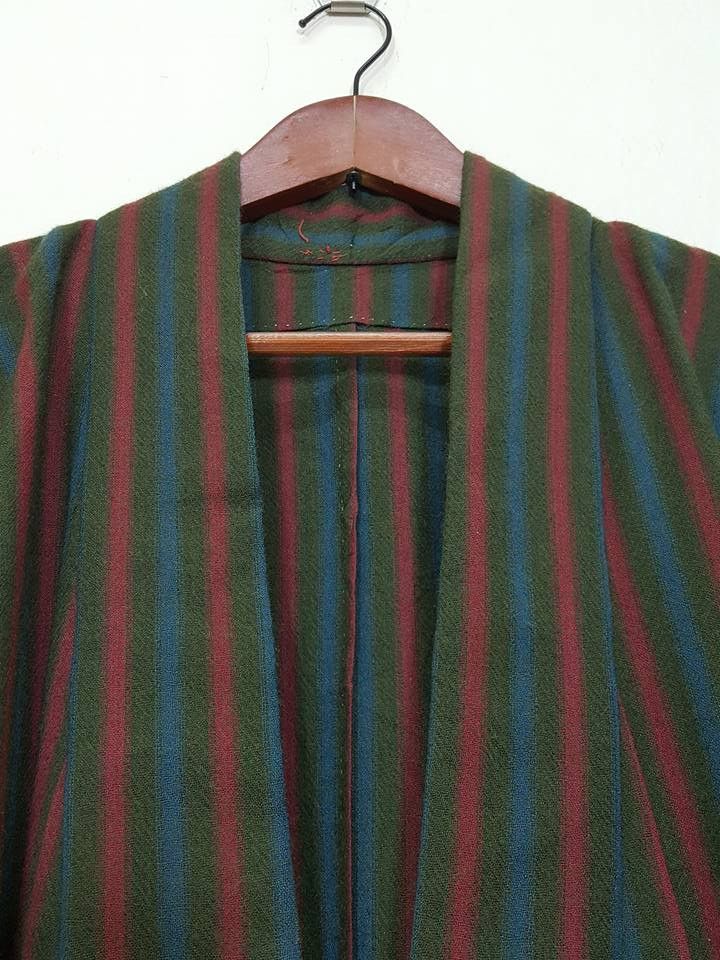 Other Haori Wool Long Kimono 'Shima' Vertical Striped Japan Size US M / EU 48-50 / 2 - 15 Thumbnail