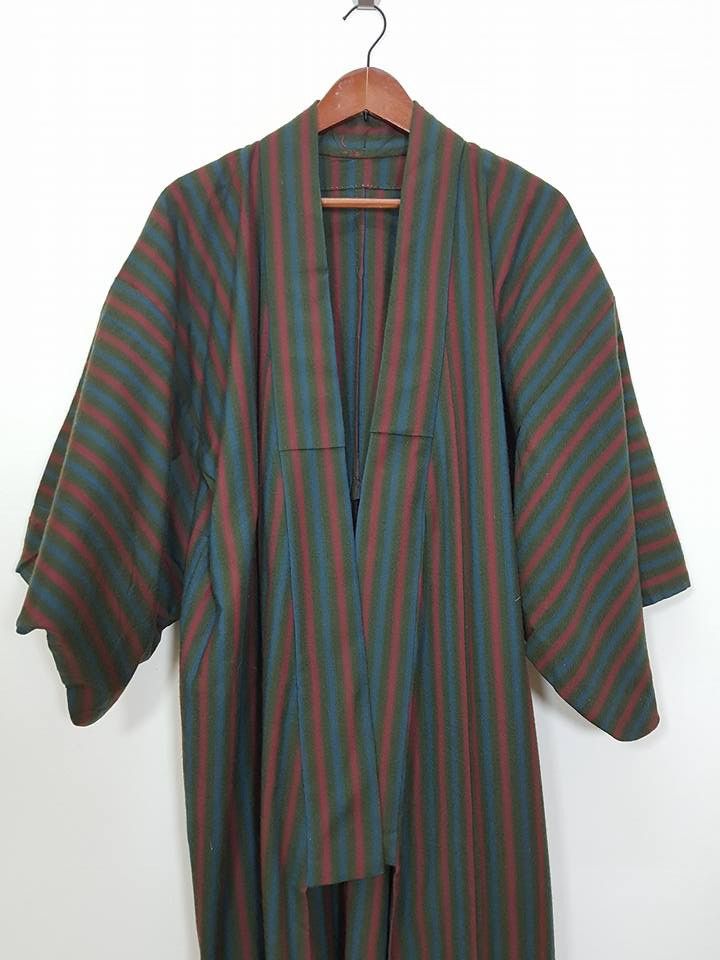 Other Haori Wool Long Kimono 'Shima' Vertical Striped Japan Size US M / EU 48-50 / 2 - 8 Thumbnail