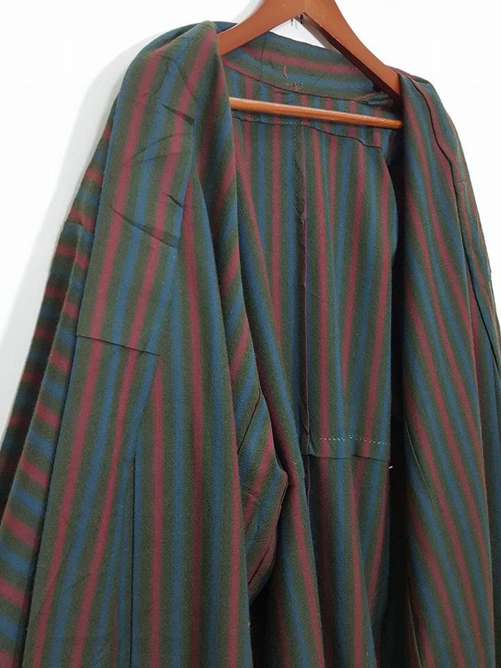 Other Haori Wool Long Kimono 'Shima' Vertical Striped Japan Size US M / EU 48-50 / 2 - 12 Thumbnail