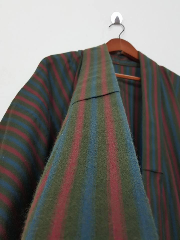 Other Haori Wool Long Kimono 'Shima' Vertical Striped Japan Size US M / EU 48-50 / 2 - 16 Thumbnail