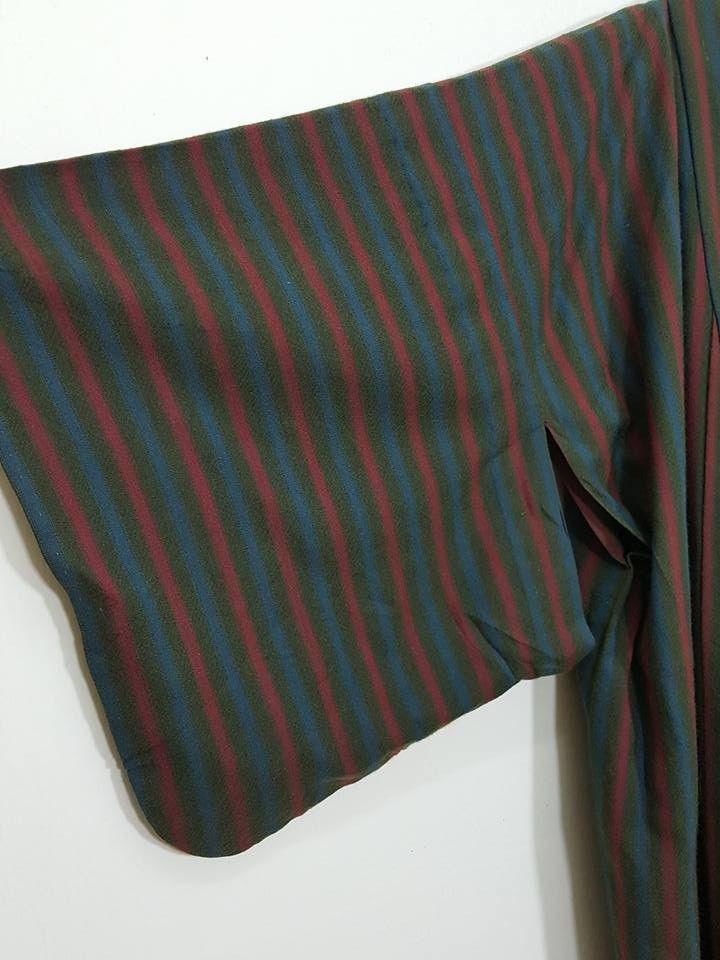 Other Haori Wool Long Kimono 'Shima' Vertical Striped Japan Size US M / EU 48-50 / 2 - 18 Thumbnail