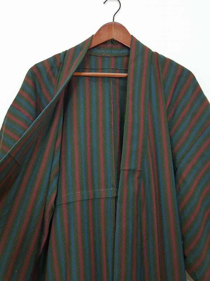 Other Haori Wool Long Kimono 'Shima' Vertical Striped Japan Size US M / EU 48-50 / 2 - 2 Thumbnail