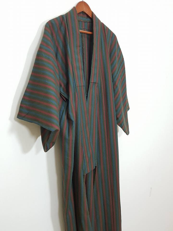 Other Haori Wool Long Kimono 'Shima' Vertical Striped Japan Size US M / EU 48-50 / 2 - 11 Thumbnail