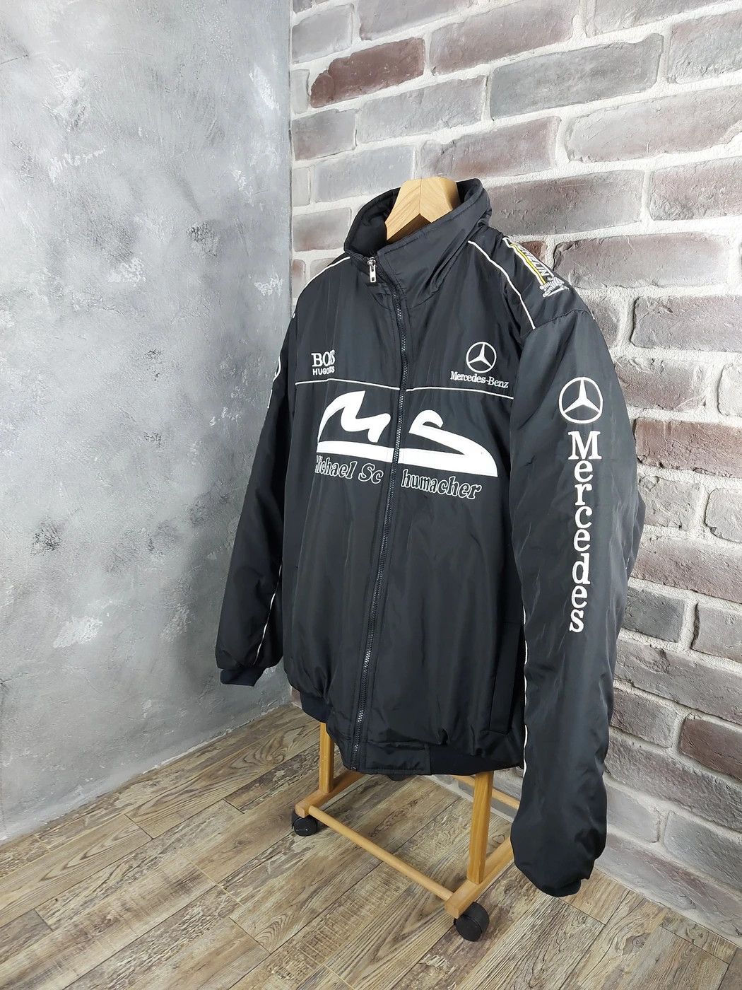 image of Mercedes Benz x Racing Vintage Racing Bomber Mercedes in Black, Men's (Size 2XL)