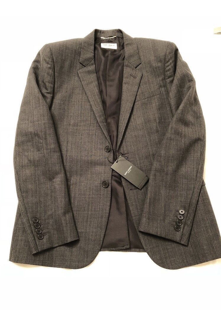 Hedi Slimane × Saint Laurent Paris FW14 Grey Plaid Suit Size 42R - 3 Thumbnail