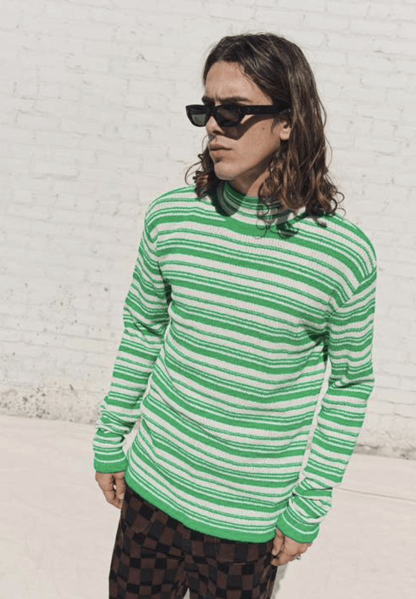 Marni Mock Neck Sweater Lawn Green Striped Size US S / EU 44-46 / 1 - 8 Thumbnail