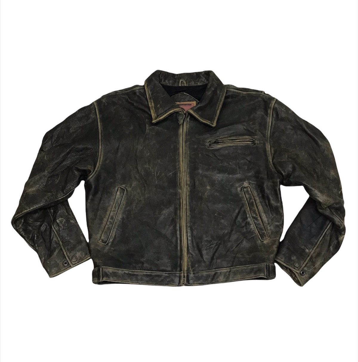Vintage Genuine Leather Zipper Bomber Jacket