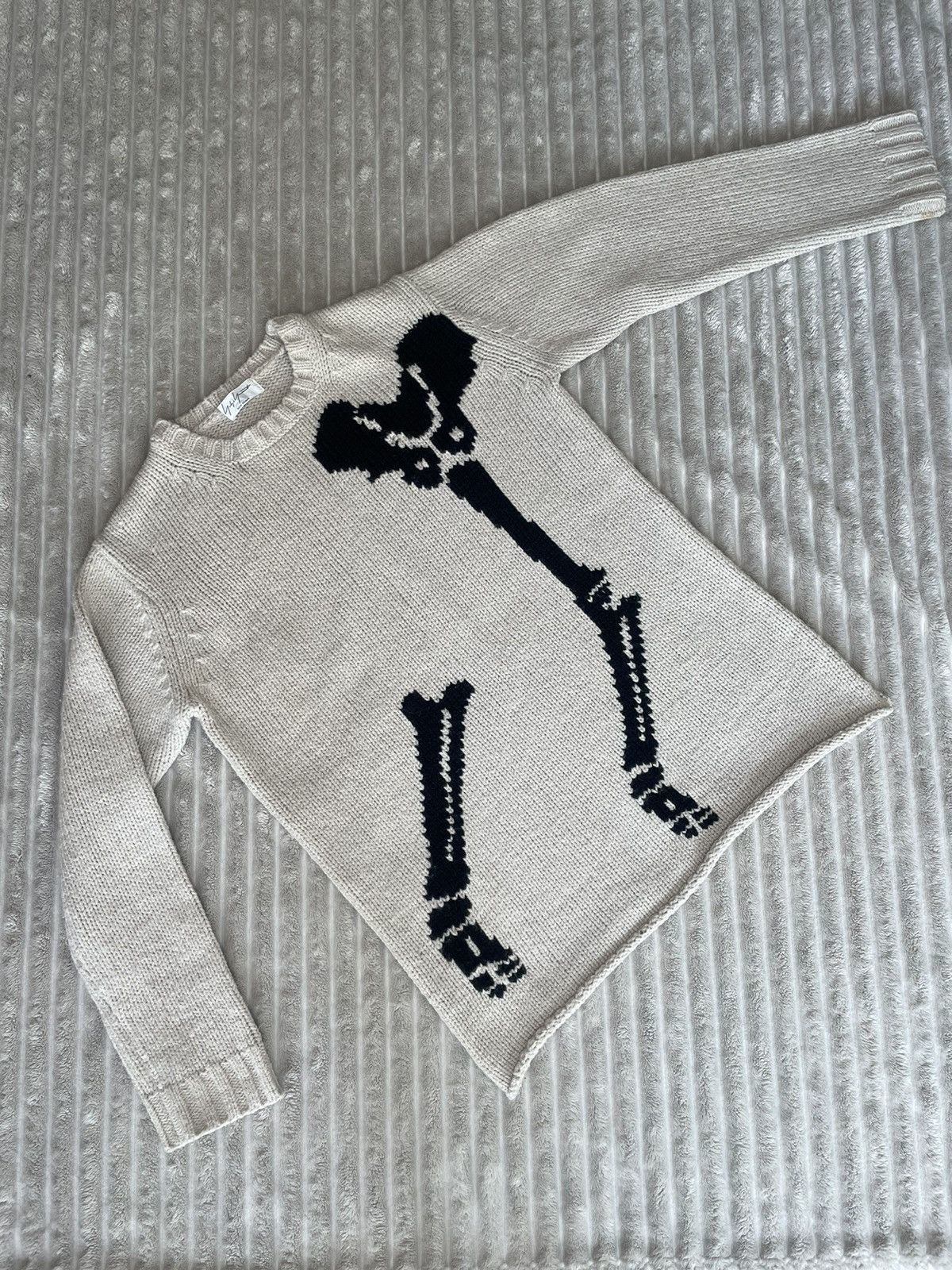 image of Yohji Yamamoto Aw11 Bones Knit Sweater in Grey, Men's (Size Medium)