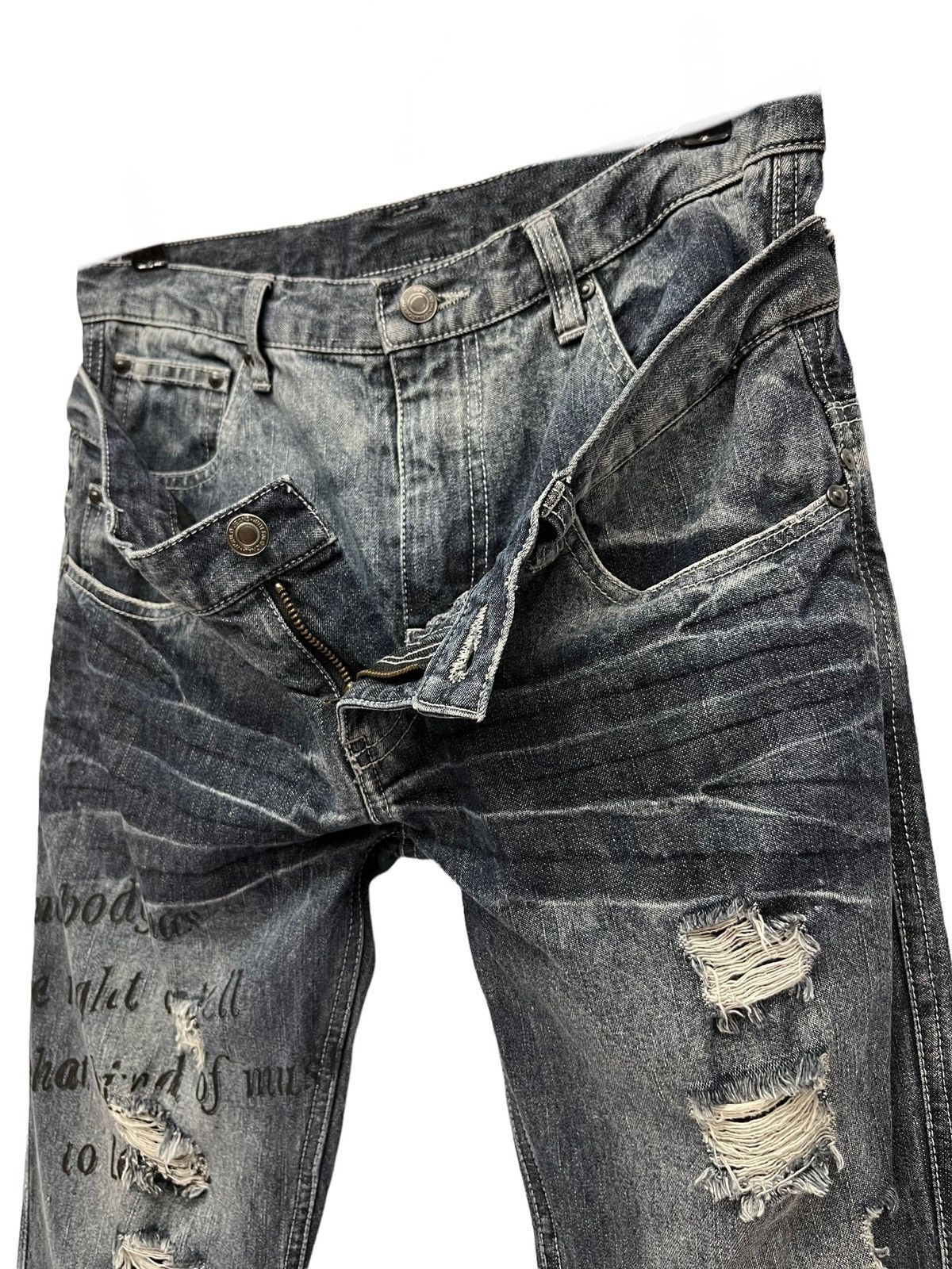 Japanese Brand × Lad Musician 🔥Real Double Waist! Distressed Denim Minimalist Flare Size US 29 - 4 Thumbnail