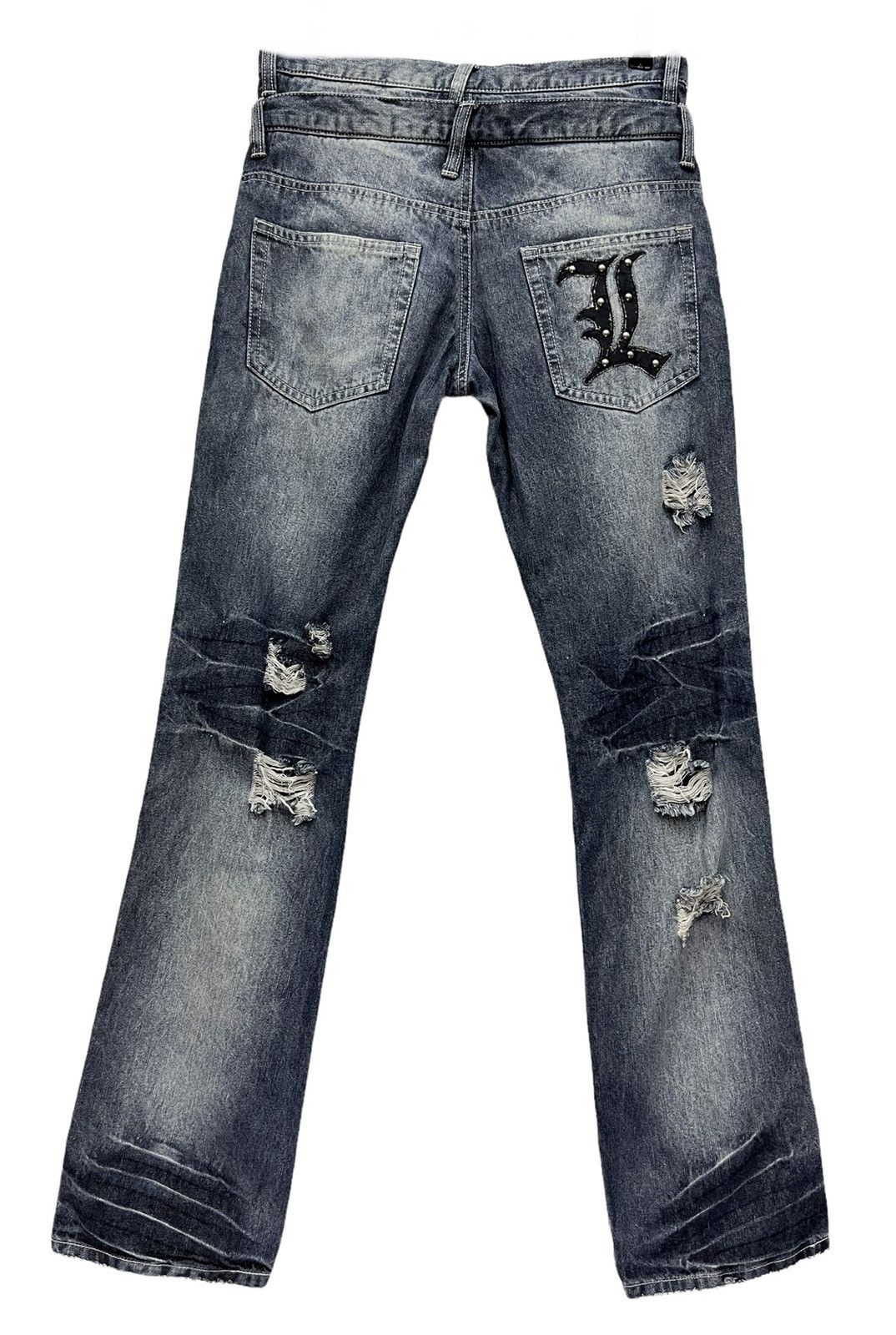 Japanese Brand × Lad Musician 🔥Real Double Waist! Distressed Denim Minimalist Flare Size US 29 - 7 Thumbnail