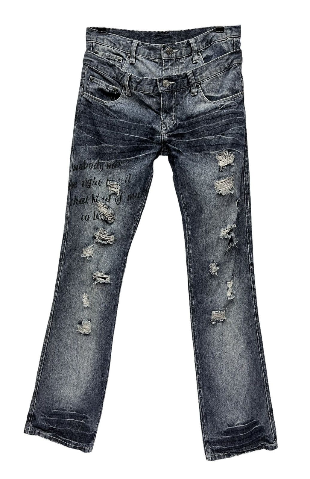 Japanese Brand × Lad Musician 🔥Real Double Waist! Distressed Denim Minimalist Flare Size US 29 - 3 Thumbnail