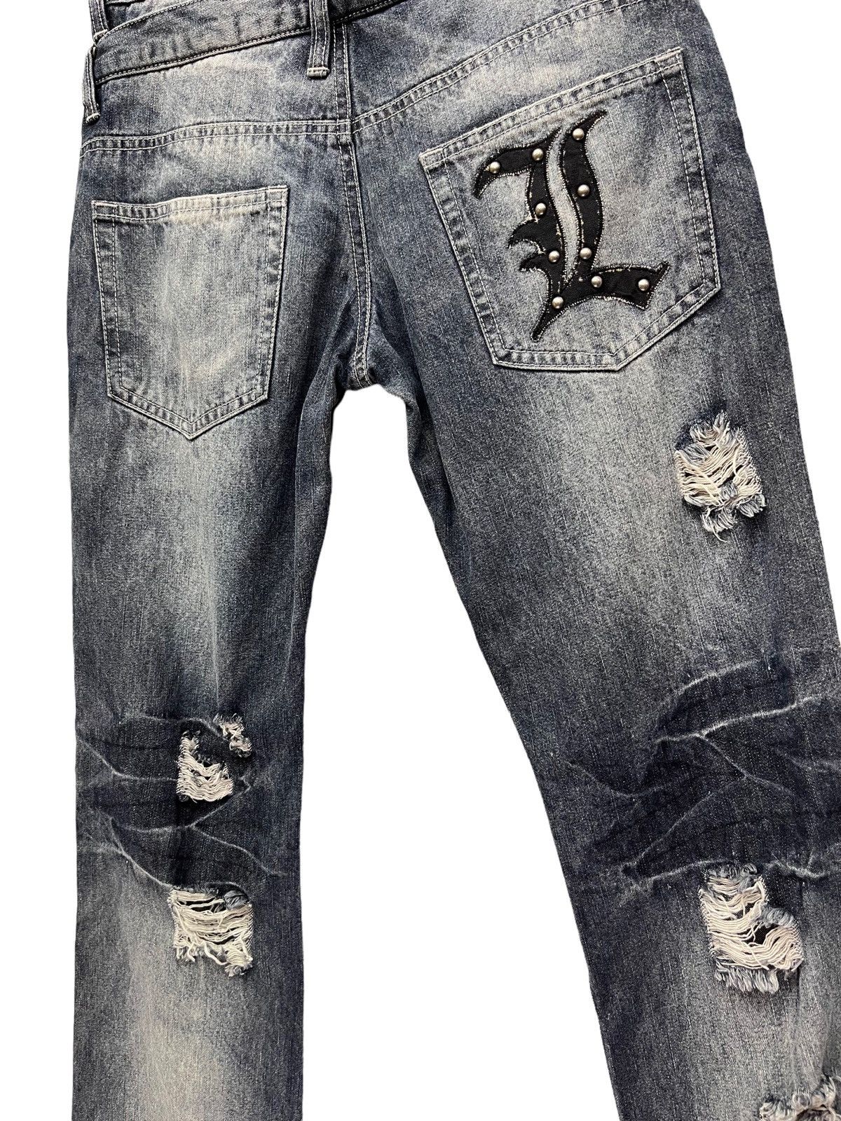Japanese Brand × Lad Musician 🔥Real Double Waist! Distressed Denim Minimalist Flare Size US 29 - 8 Thumbnail