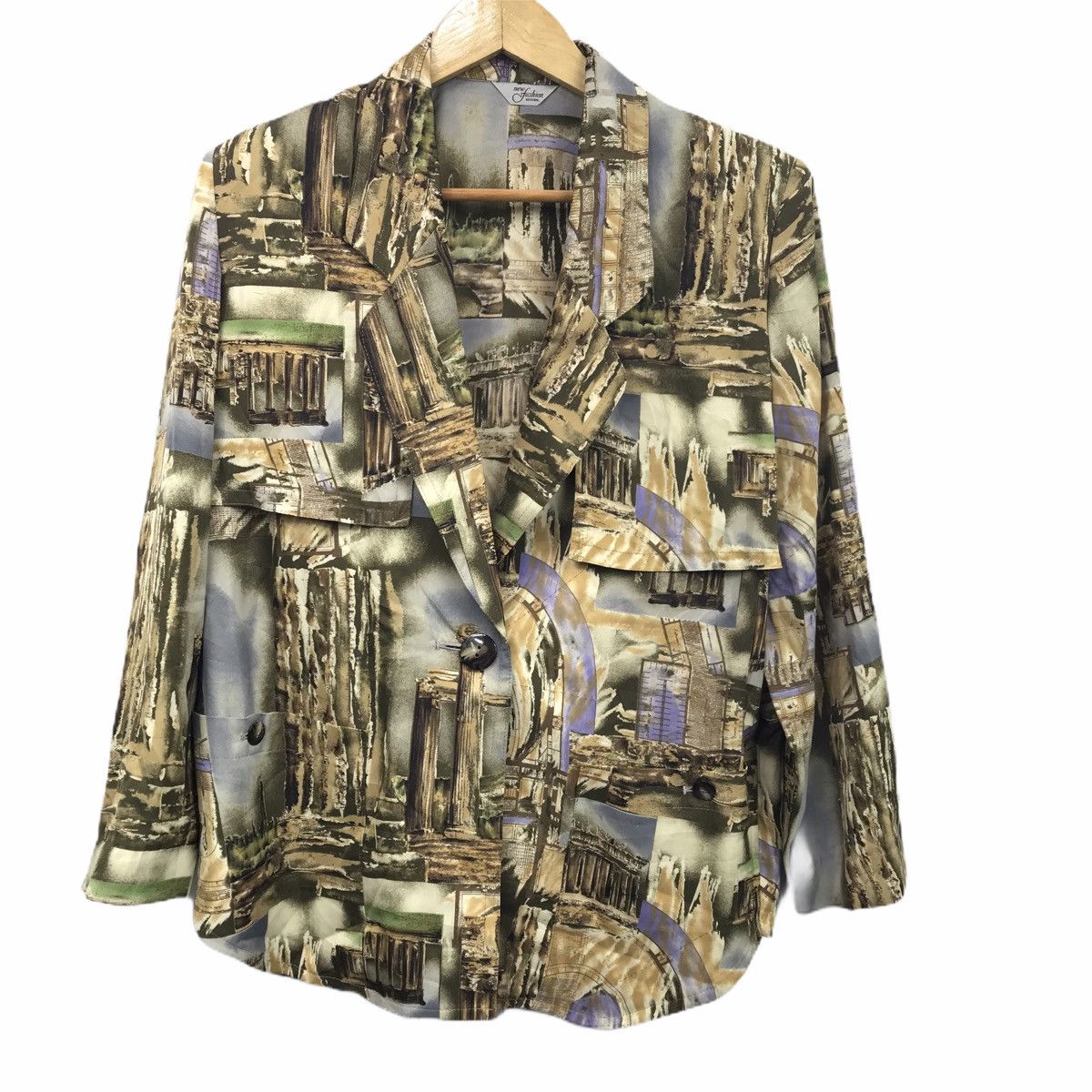 Vtg Fashion Pop Art Full Print 3 Buttons Blazer Jacket Coat