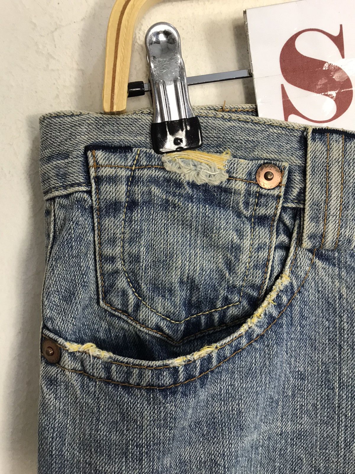 Japanese Brand × Vintage Vintage Green Wood Distressed Denim Faded Colour Design Size US 34 / EU 50 - 9 Thumbnail