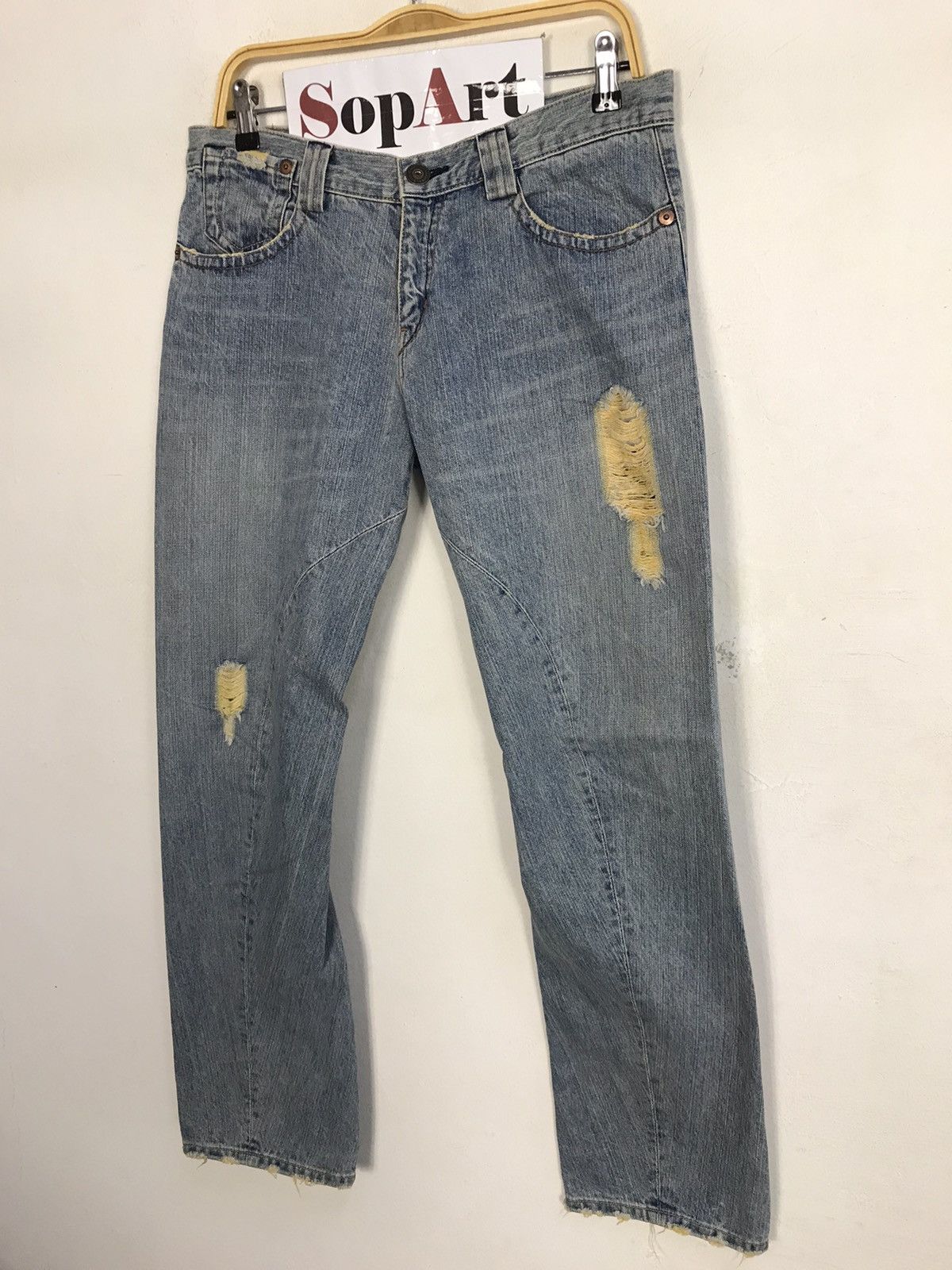 Japanese Brand × Vintage Vintage Green Wood Distressed Denim Faded Colour Design Size US 34 / EU 50 - 4 Thumbnail