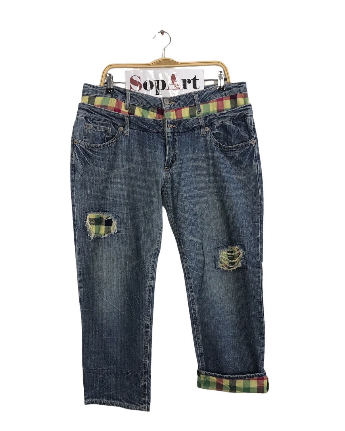 Japanese Brand × Vintage Vintage Distressed and Ripped Jeans With Patches Size US 37 - 1 Thumbnail
