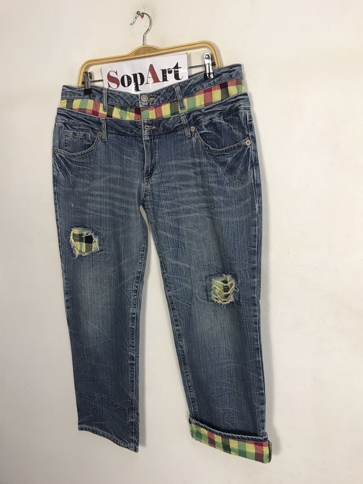 Japanese Brand × Vintage Vintage Distressed and Ripped Jeans With Patches Size US 37 - 4 Thumbnail