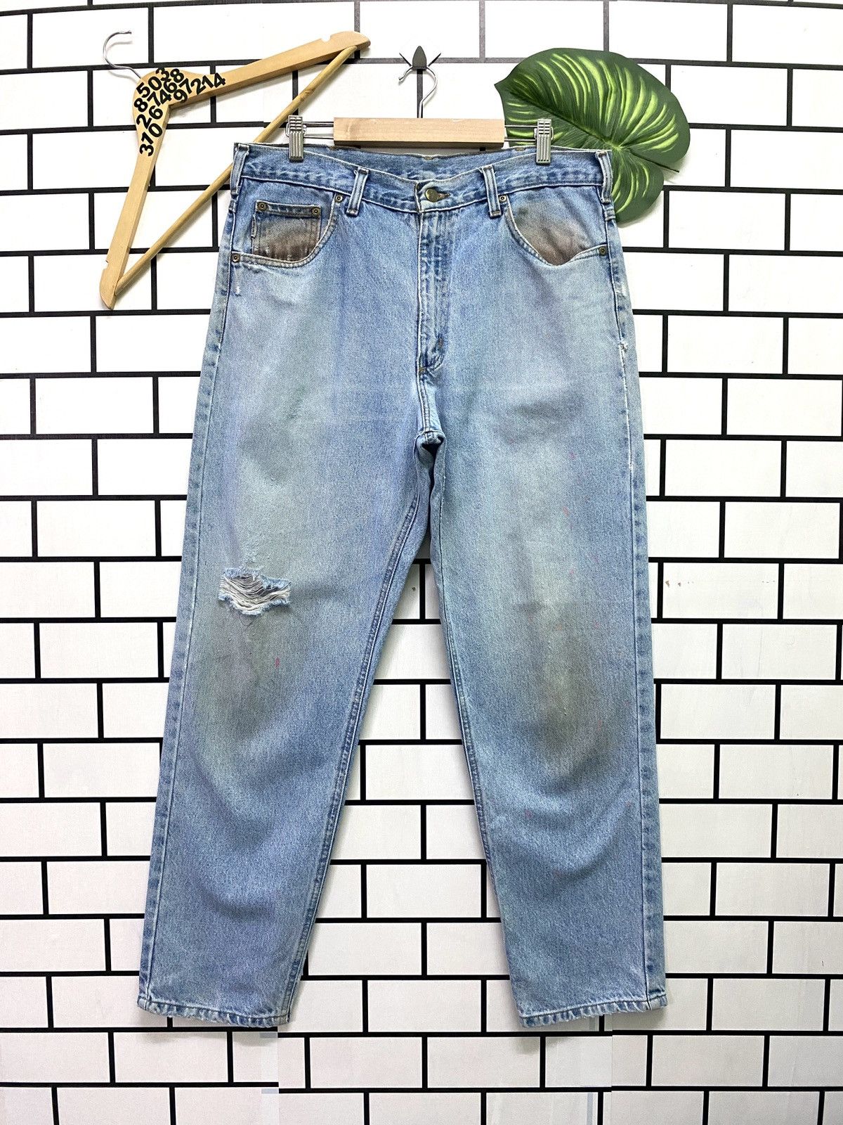 image of Carhartt x Distressed Denim Vintage 90's Carhart Blue Relaxed Fit Distressed Jeans, Men's (Size 34)