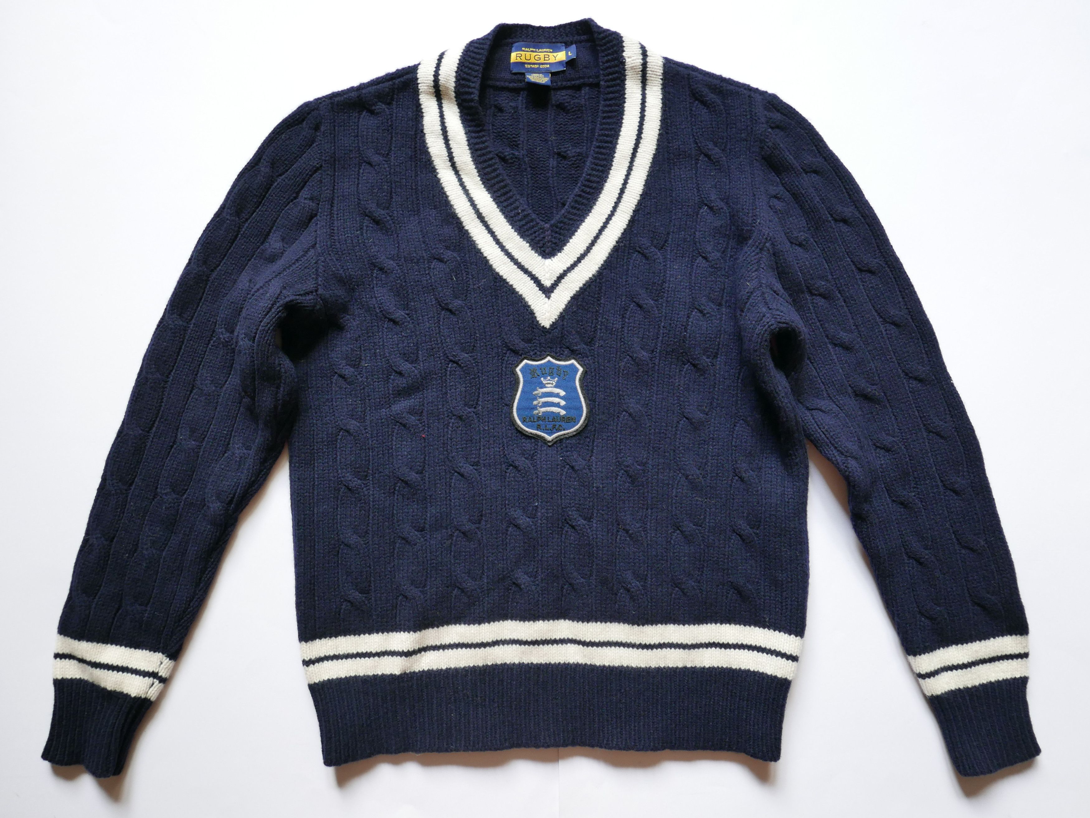 image of Ralph Lauren Rugby Ralph Laurent Rugby Sweater Cablecrest Navy Cricket Wool L, Men's (Size Large)