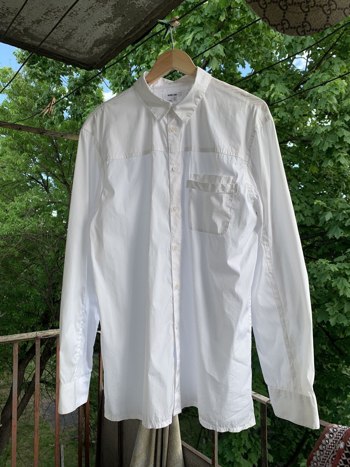 Helmut Lang Vintage Helmut Lang Bondage Pocket White LS Button Shirt Size US L / EU 52-54 / 3 - 1 Thumbnail