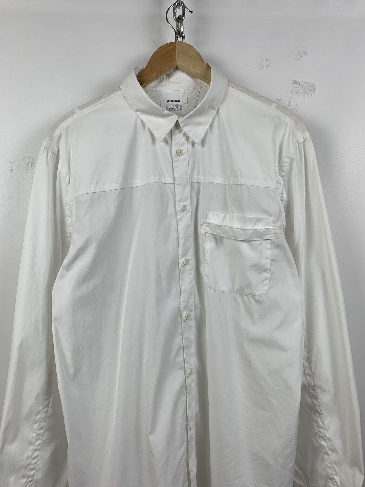 Helmut Lang Vintage Helmut Lang Bondage Pocket White LS Button Shirt Size US L / EU 52-54 / 3 - 4 Thumbnail