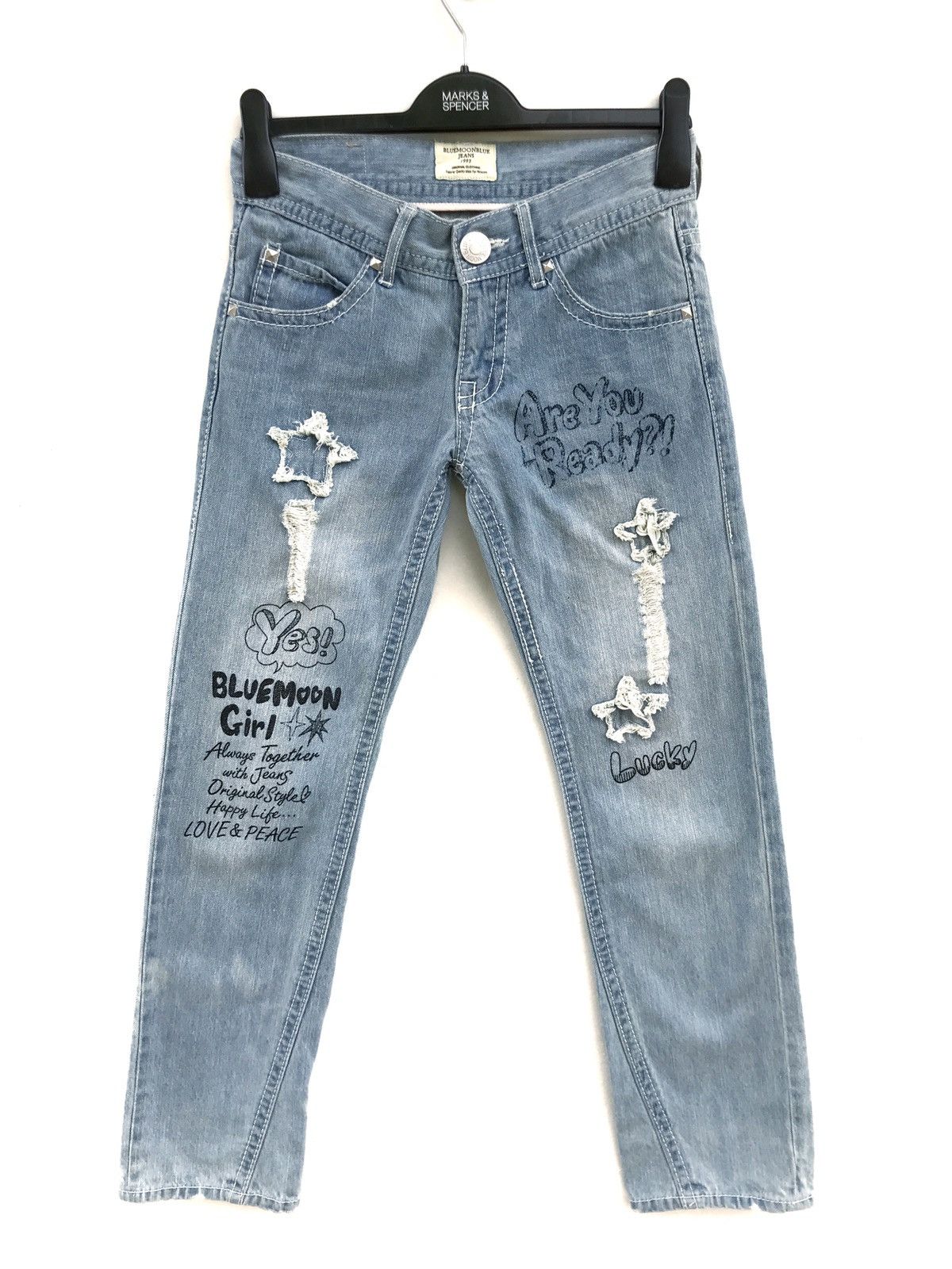 Hysteric Glamour × Vintage Japanese Brand Blue Moon Distressed Jeans Kapital Style Size US 27 - 1 Thumbnail