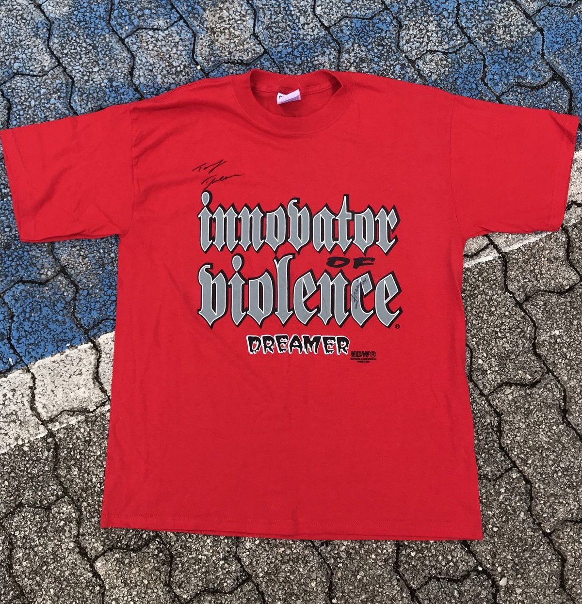 Vintage × Wwe ECW WRESTLING INNOVATOR VIOLENCE SIGNED TOMMY DREAMER TEE ...