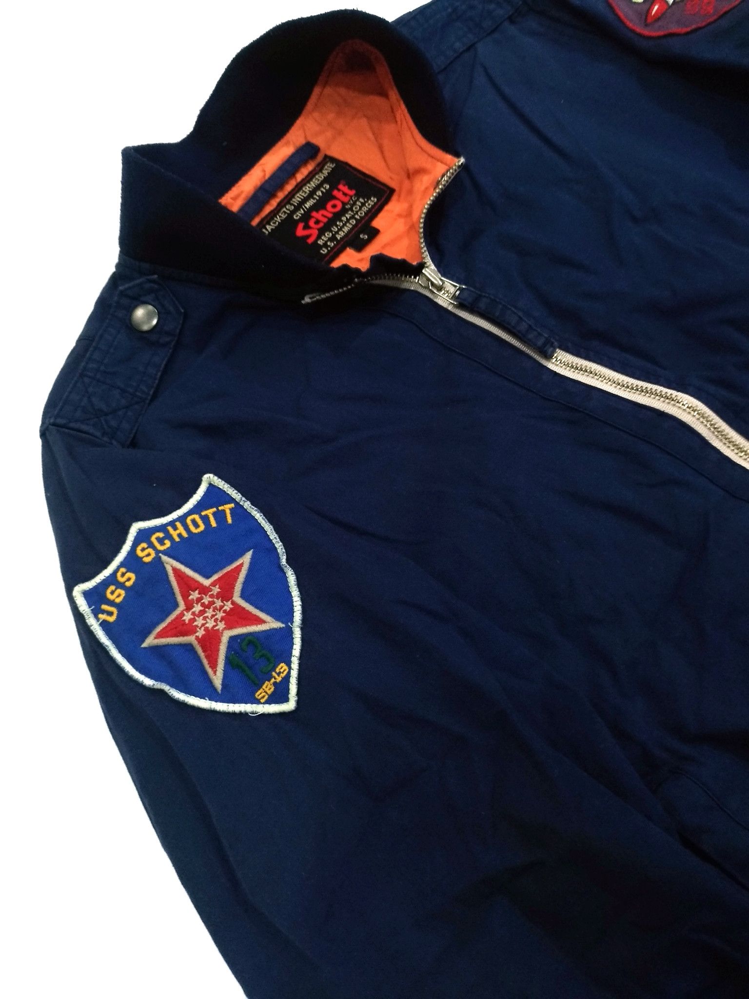 Schott RARE! SCHOTT N.Y.C "USS SCHOTT" NAVY PATCHES STYLE JACKET Size US S / EU 44-46 / 1 - 4 Thumbnail