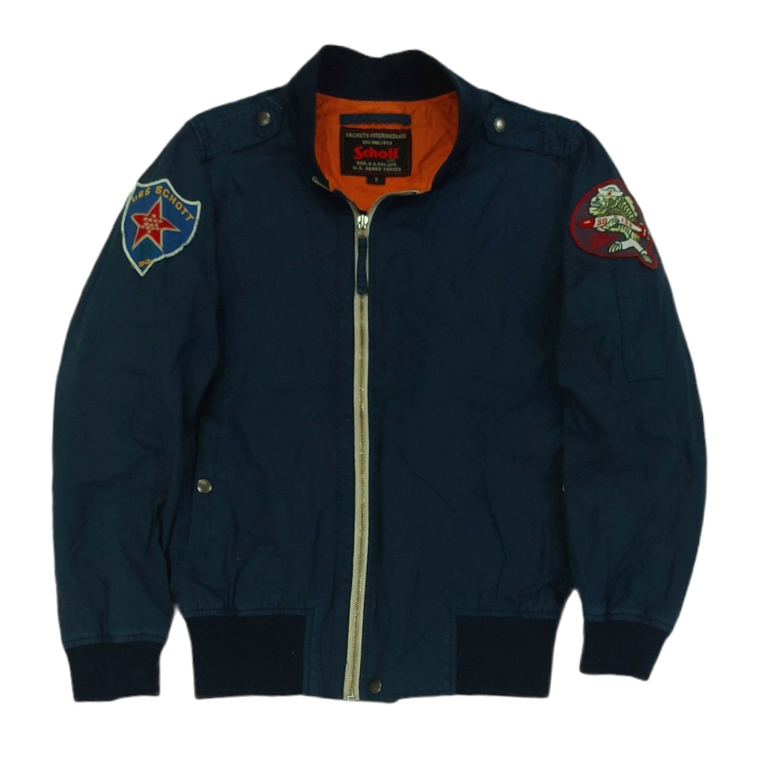 Schott RARE! SCHOTT N.Y.C "USS SCHOTT" NAVY PATCHES STYLE JACKET Size US S / EU 44-46 / 1 - 2 Thumbnail