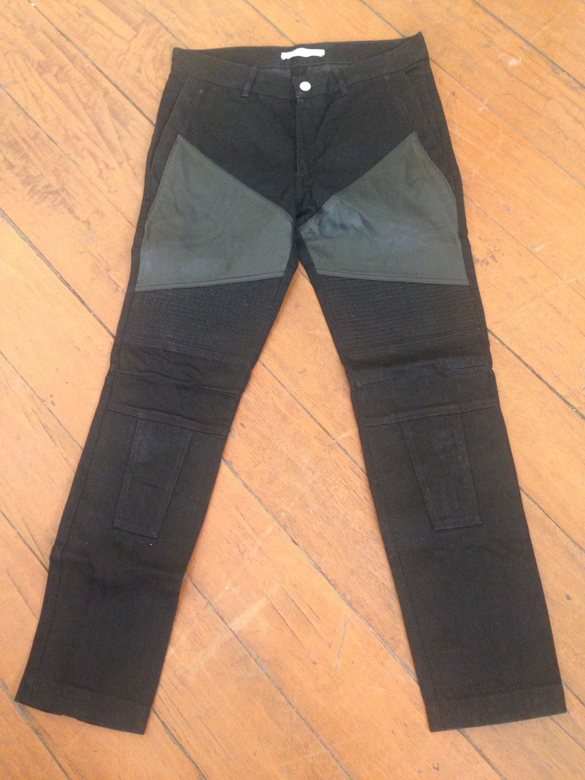 Givenchy Black Leather-patched Biker Jeans Size US 31 - 2 Thumbnail