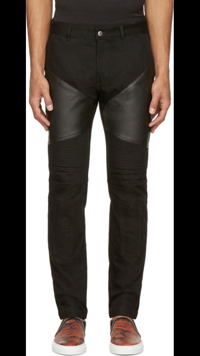Givenchy Black Leather-patched Biker Jeans Size US 31 - 1 Thumbnail