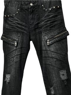 Men's Rockstar Shake Red Stacked Distressed Flare Slim Fit Denim Jeans - 42