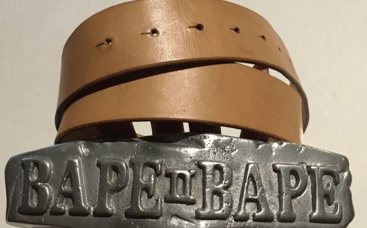 image of Bape Leather Belt 30-38 in Khaki, Men's