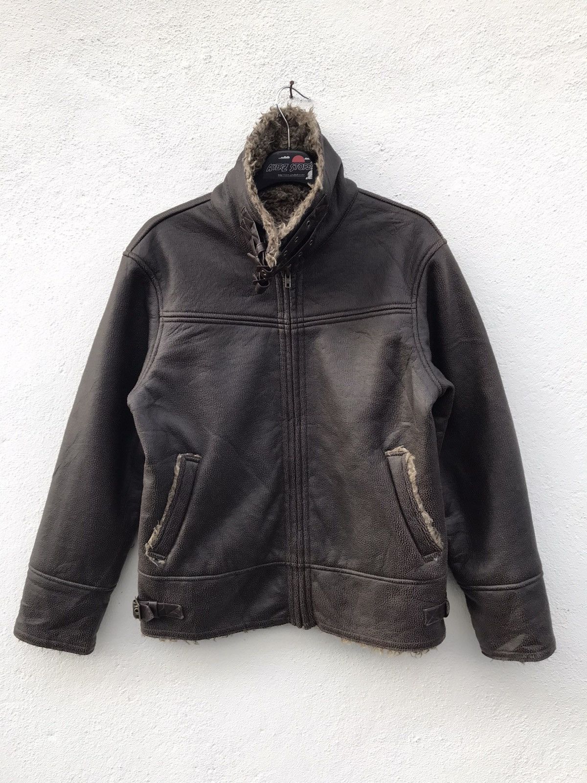 image of Designer Dhomme A Homme Synthetic Leather Sherpa Lining Jackets in Brown, Men's (Size Medium)