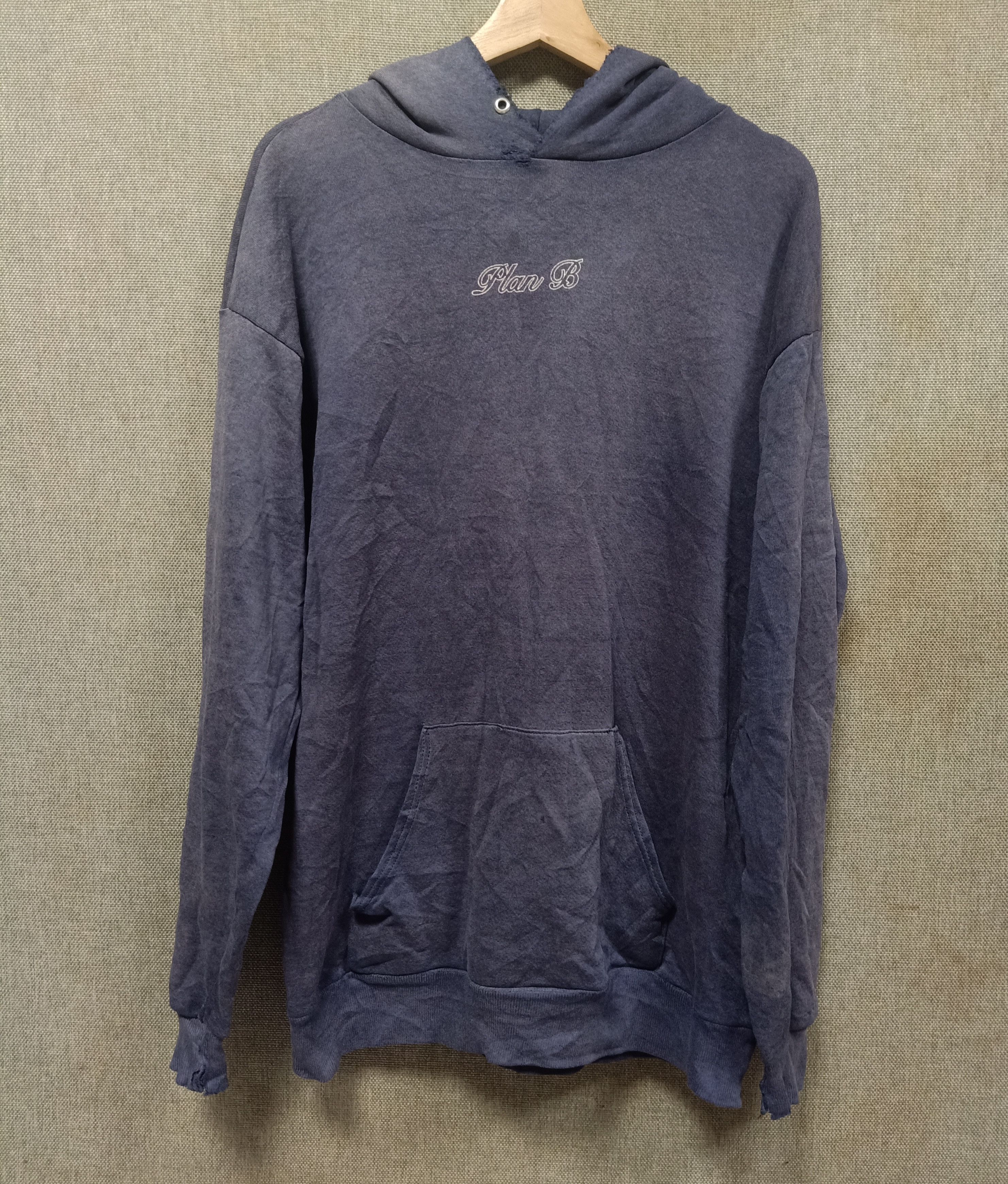 image of Hook Ups x Plan B Vintage 90's Sweatshirt Hoodie Plan B Skateboard Made In Usa in Grey Blue (Size M