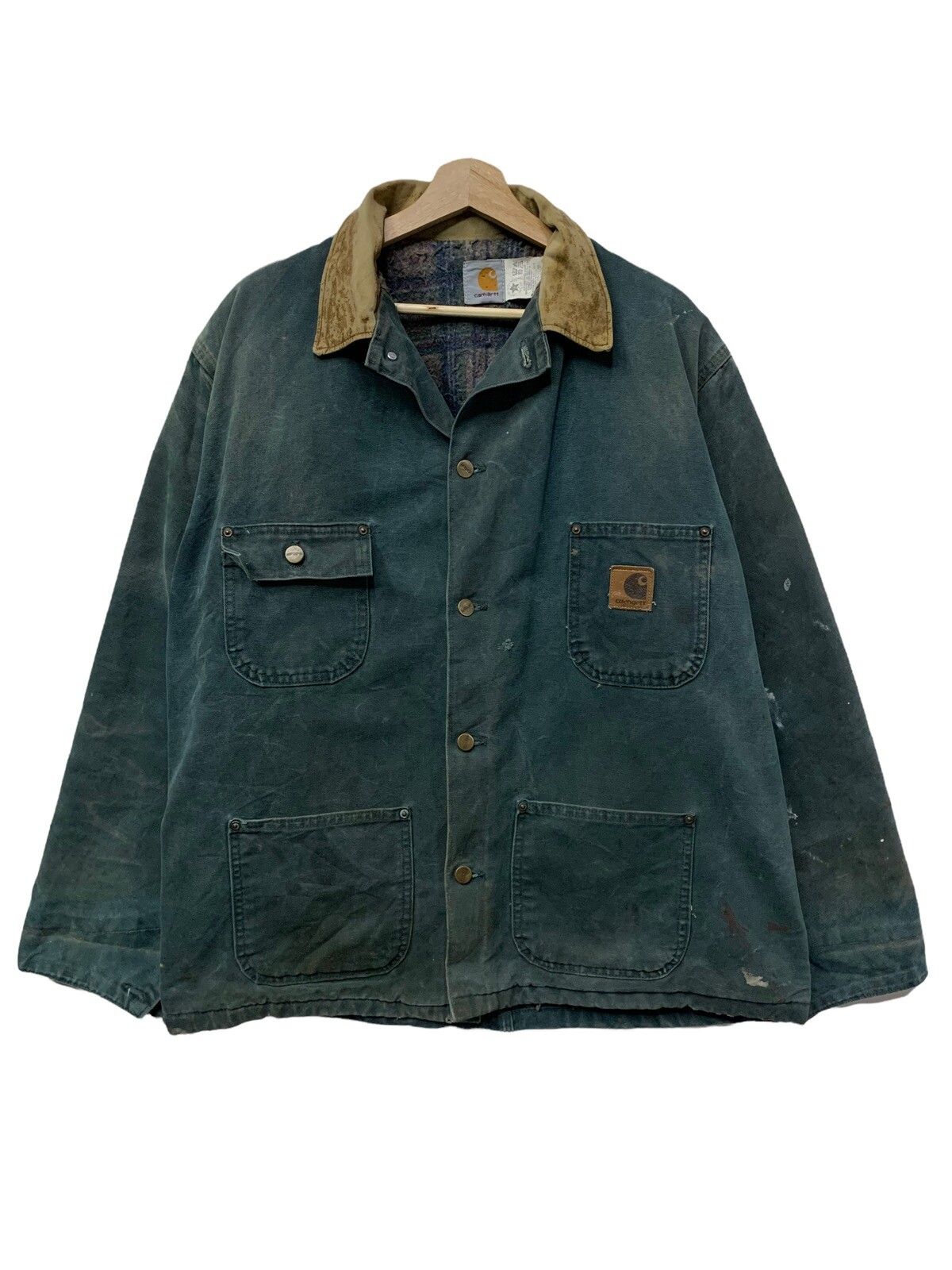 Pre-owned Carhartt X Carhartt Wip Distressed Carhartt Workers Chore Jackets In Turtle Dove Green
