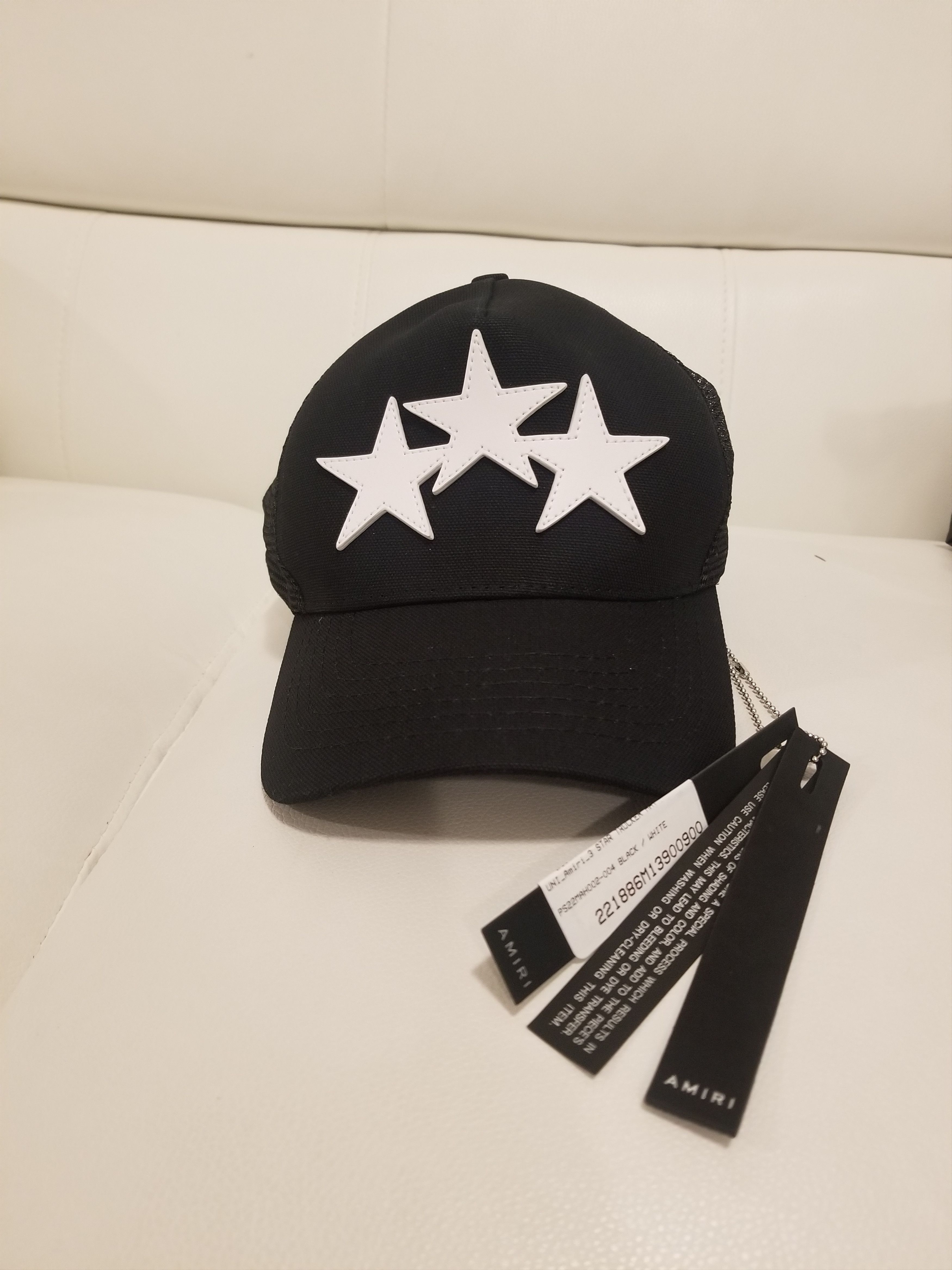image of Amiri 3 Star Trucker Hat in Black, Men's