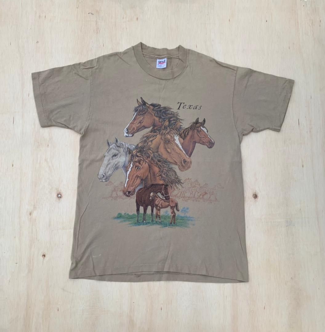 image of Anvil x Habitat Vintage Tee D - 19 Habitat Animal Horses in Khaki, Men's (Size Large)