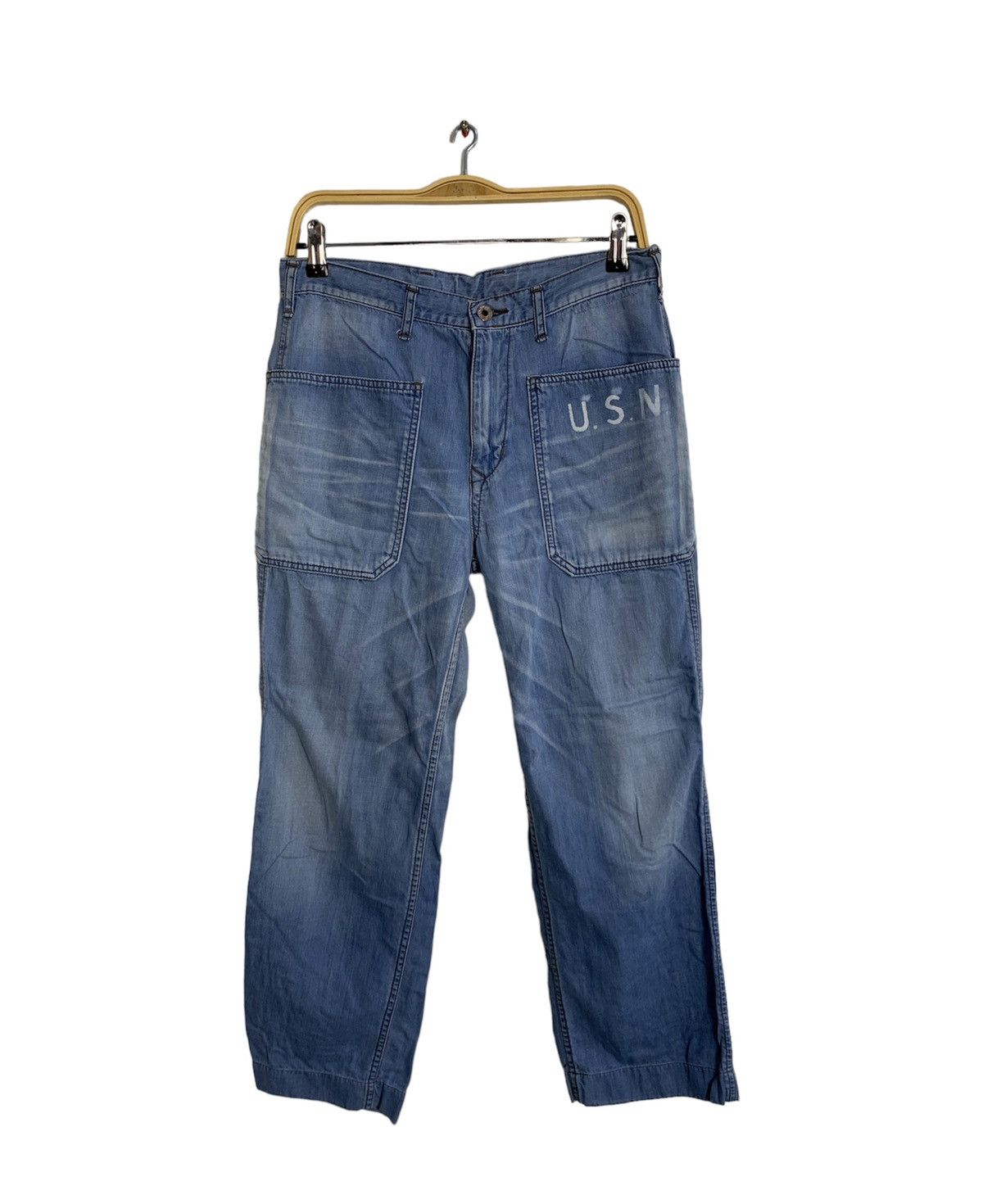 image of 90's Faded Usn Buckle Back Denim Jeans Pant in Indigo, Men's (Size 30)
