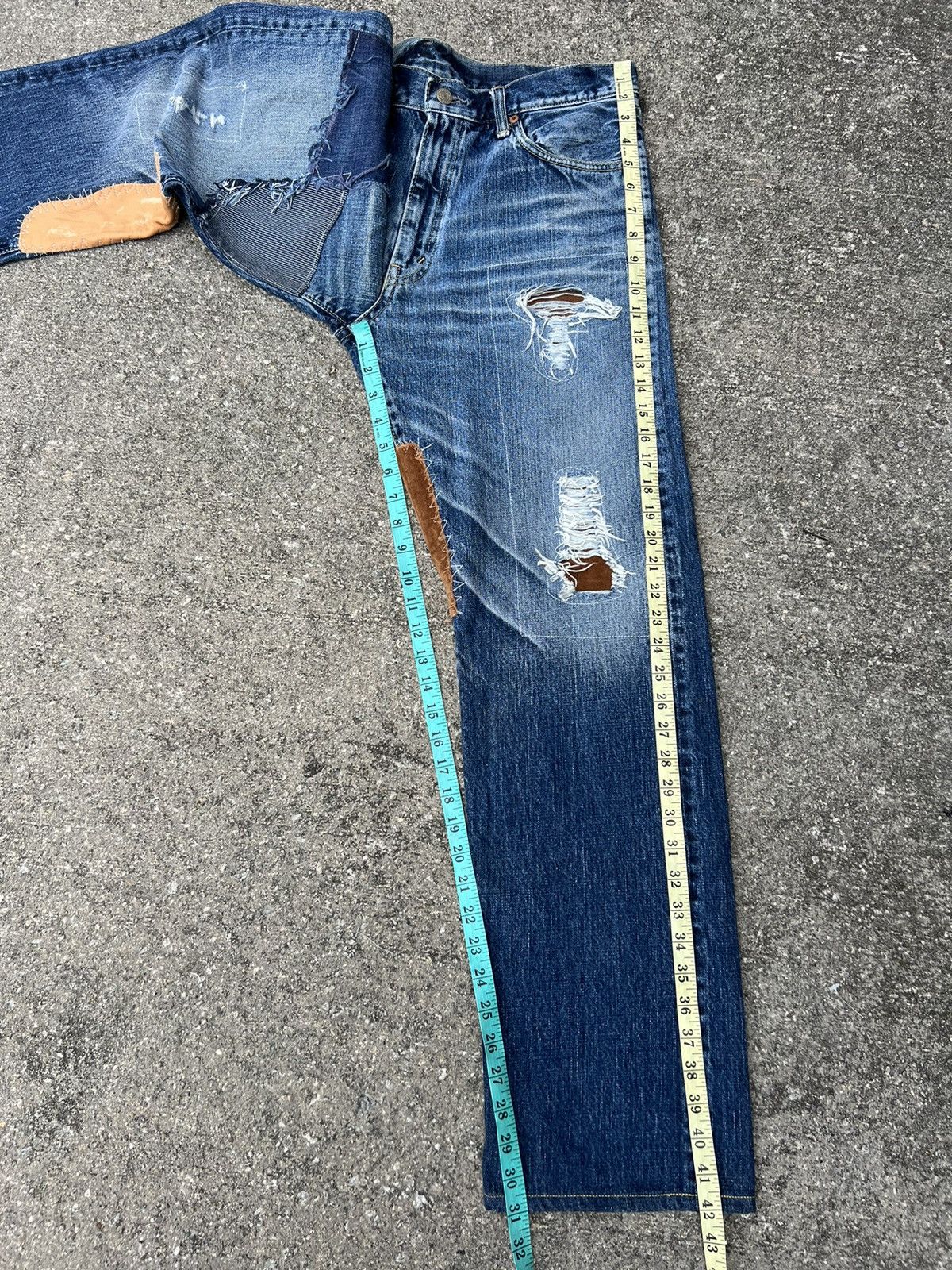 Burgus Plus BURGUS Japan Distressed Patchworks Denim Jeans Size US 34 / EU 50 - 4 Thumbnail