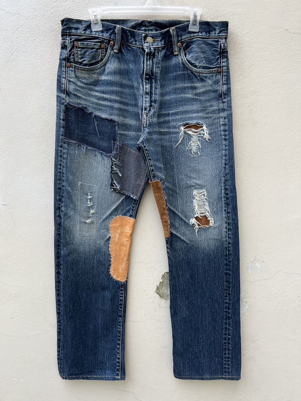 Burgus Plus BURGUS Japan Distressed Patchworks Denim Jeans Size US 34 / EU 50 - 6 Thumbnail