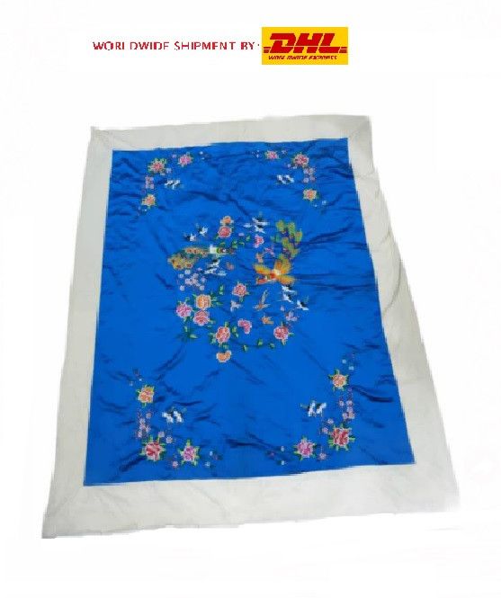 Japanese Brand × Vintage JAPANESE EMBROIDERED SILK BED COVER SHEET BIRDS EMBROIDERY Size ONE SIZE - 1 Thumbnail