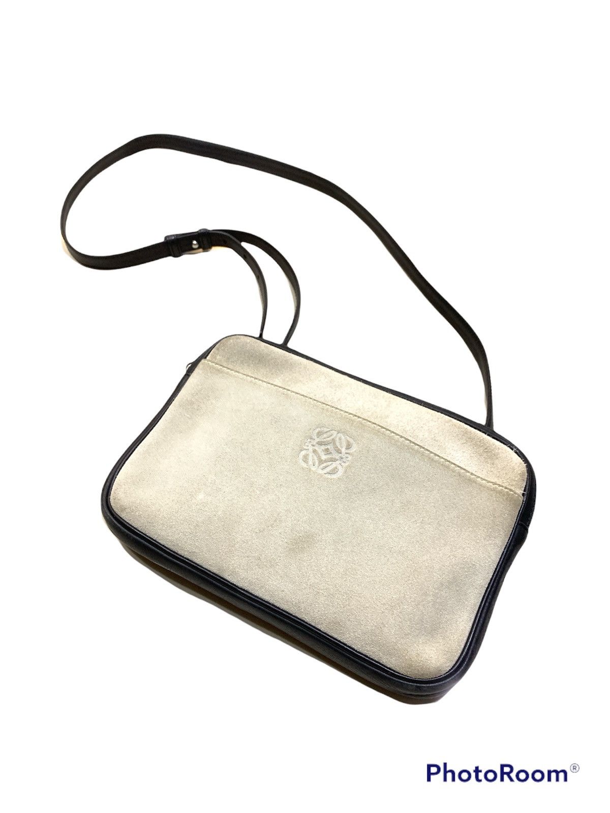 Calfskin Loewe Madrid Suede Leather Cross Sling Bag in Grey, Men's