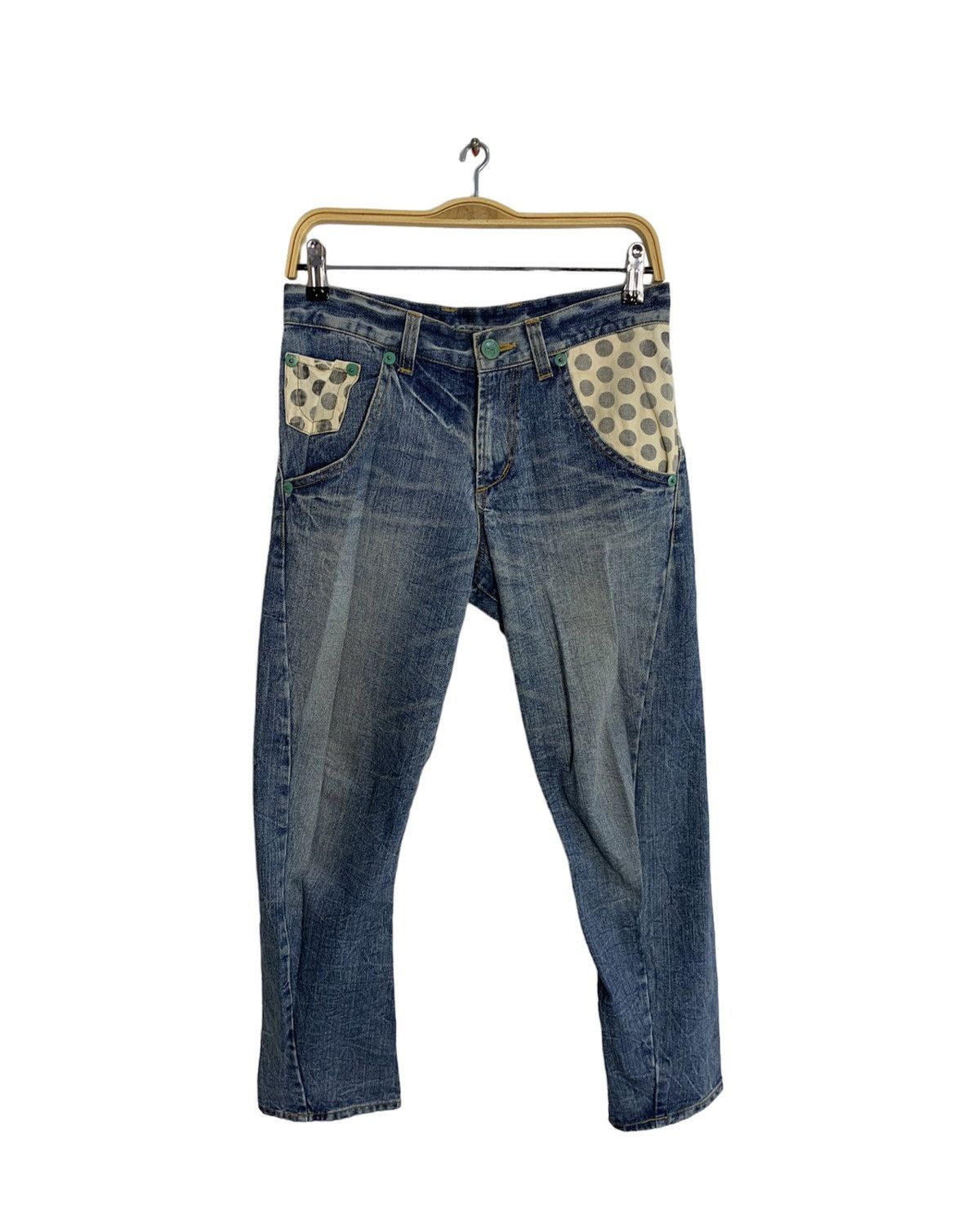 Japanese Brand 90s Natural Ware Cantwo Polkadot Pocket Buckle Back Jeans Size 30" / US 8 / IT 44 - 2 Thumbnail