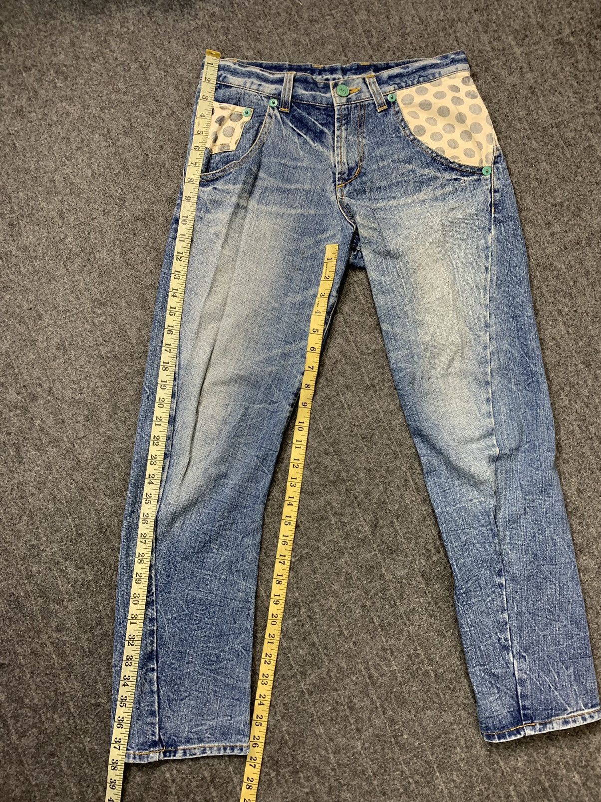 Japanese Brand 90s Natural Ware Cantwo Polkadot Pocket Buckle Back Jeans Size 30" / US 8 / IT 44 - 10 Thumbnail
