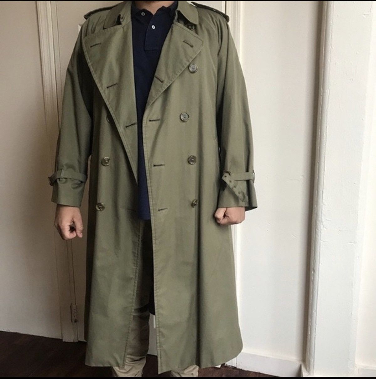 image of Burberrys Long Coat Novacheck Lining in Darkgreen Solid, Men's (Size Large)