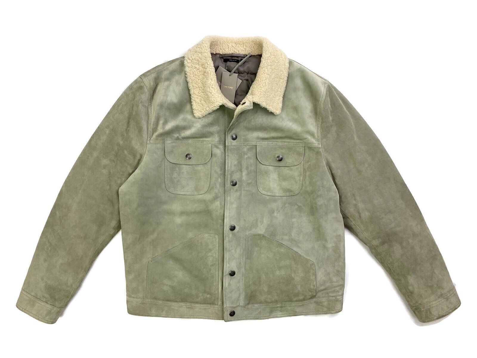 image of Tom Ford 01Tm1Eb0523 Jacket Suede Shearling Coat In Gray in Grey, Men's (Size 2XL)